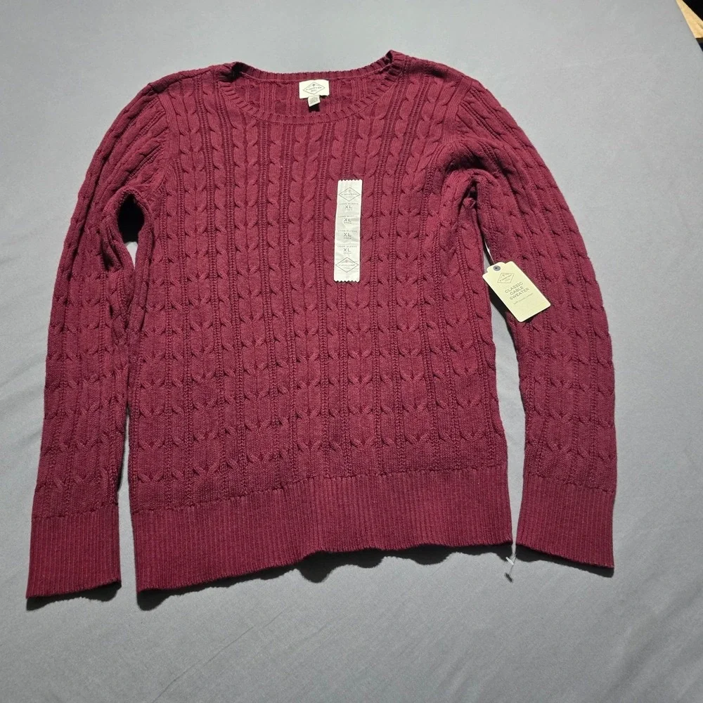 new St. John's Bay Cable Knit Sweater Mens XL Chianti Burgundy Crewneck
